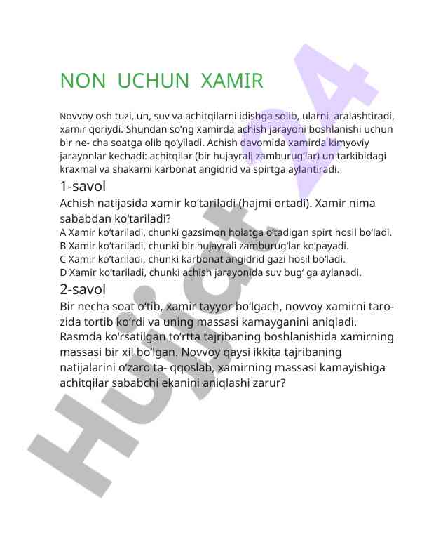 Xamir achish jarayoni va uning kimyoviy jarayonlari