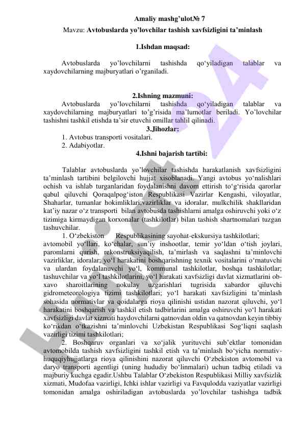 Avtobuslarda yo‘lovchilar tashish xavfsizligi