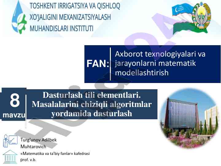 Dasturlash tili elementlari va algoritmlar