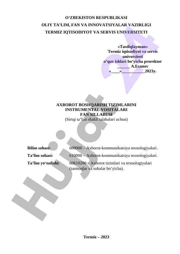 Axborot boshqarish tizimlari fan sillabusi 2023