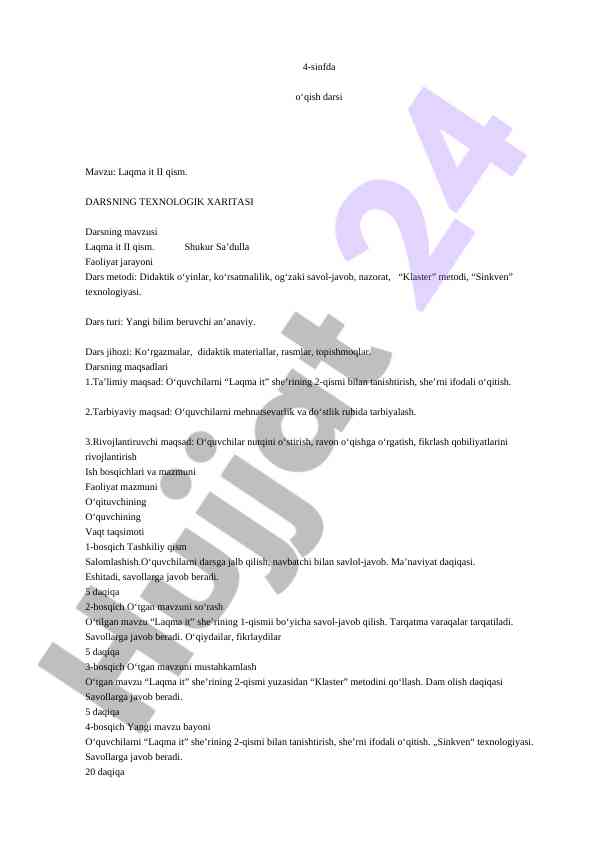 Laqma it ii qism o‘qish darsi mavzusi