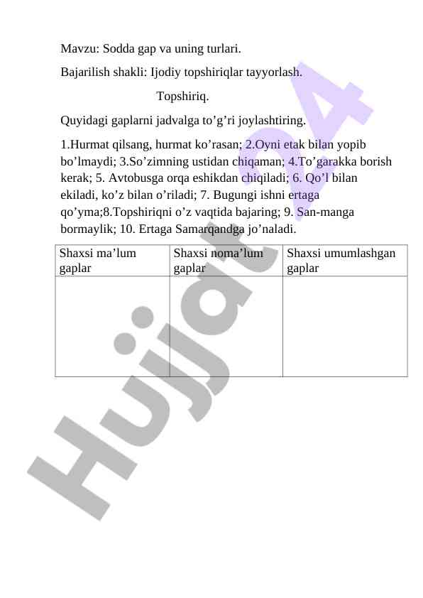 Sodda gap va uning turlari shakllari
