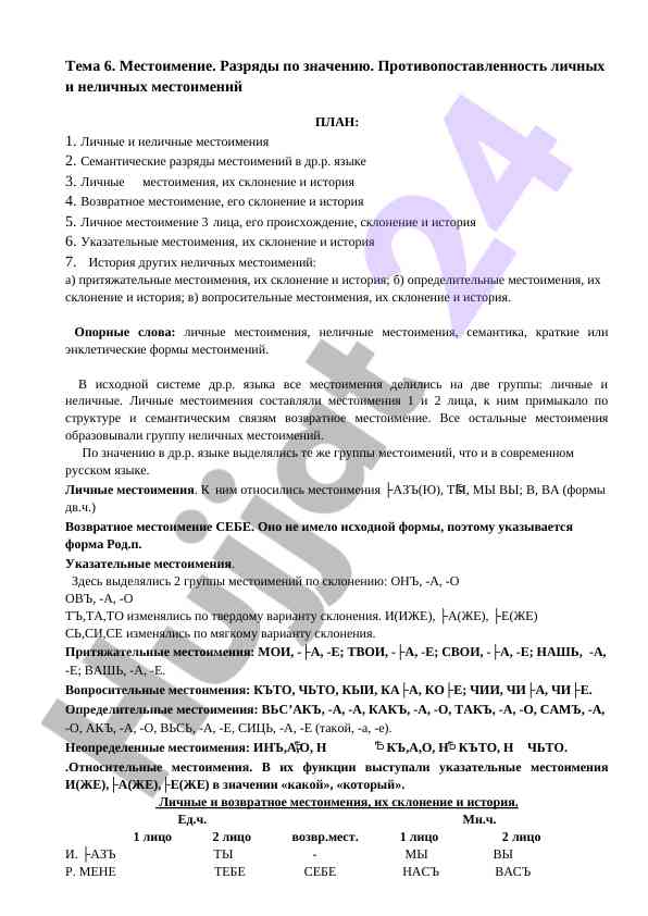 Местоимения и их разряды в другом языке