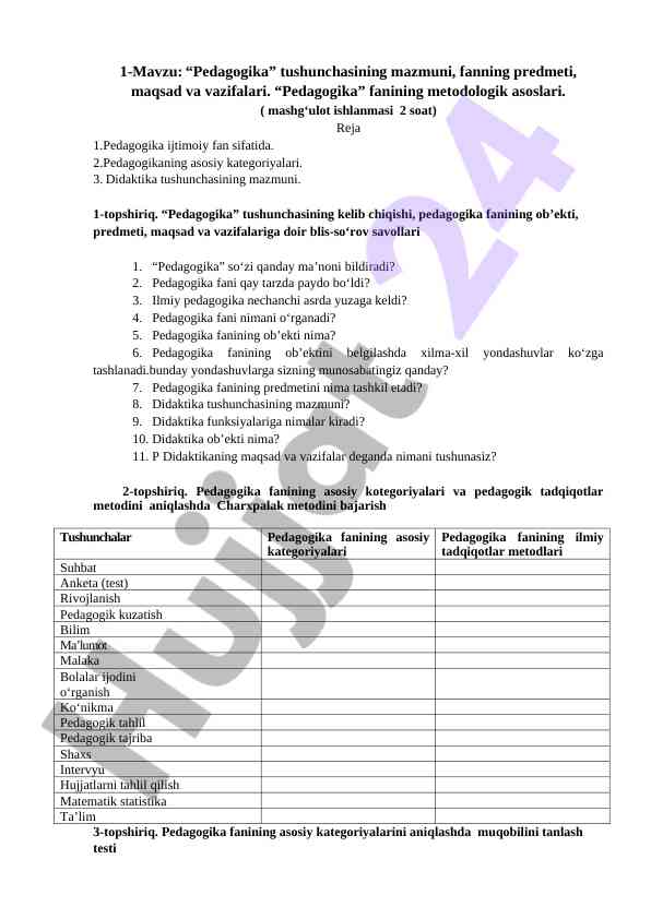 Pedagogika fanining asosiy kategoriyalari va metodlari