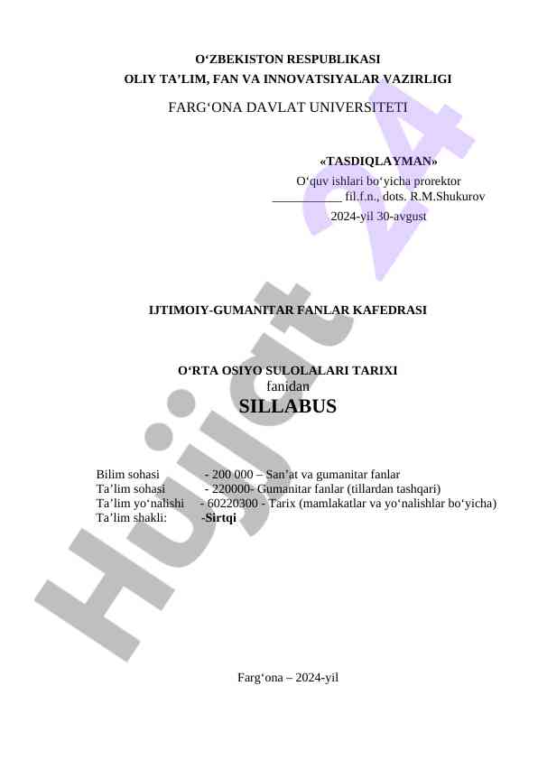 Oʻrta osiyo sulolalari tarixi kurs sillabusi