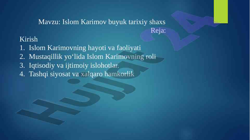 Islom karimovning tarixi va faoliyati taqdimoti
