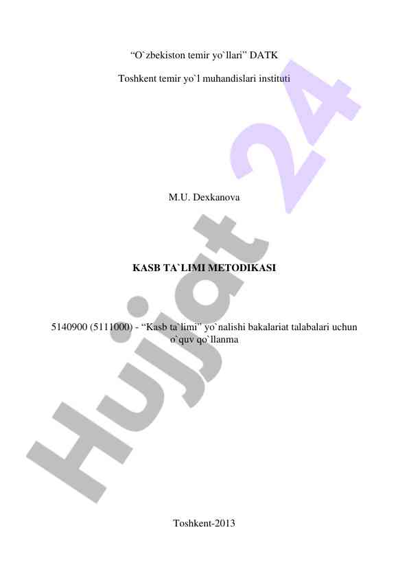 Kasb ta`limi metodikasi o`quv qo`llanmasi