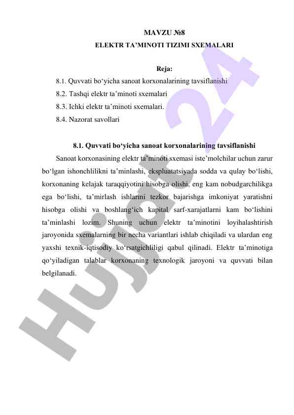 Elektr ta’minoti tizimlari sxemalari va tavsiflari