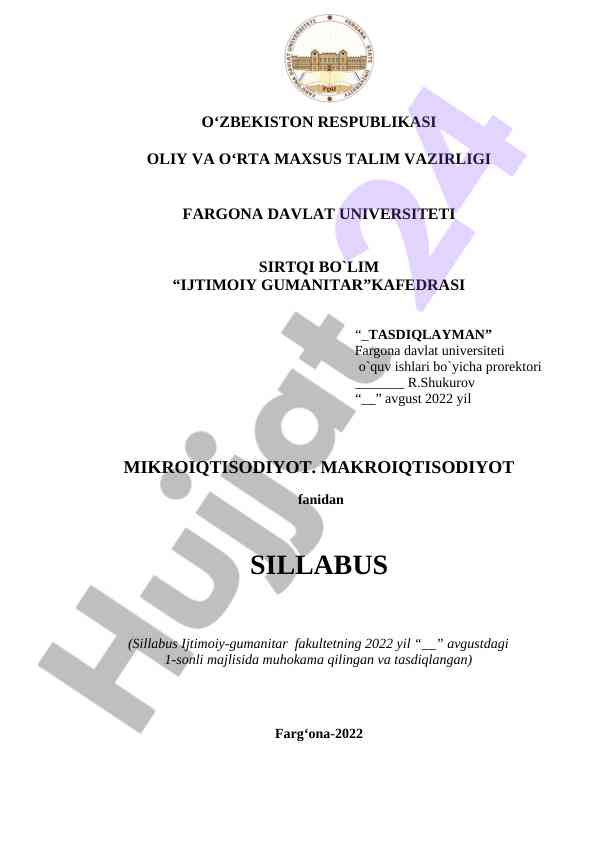 Mikroiqtisodiyot va makroiqtisodiyot sillabusi 2022