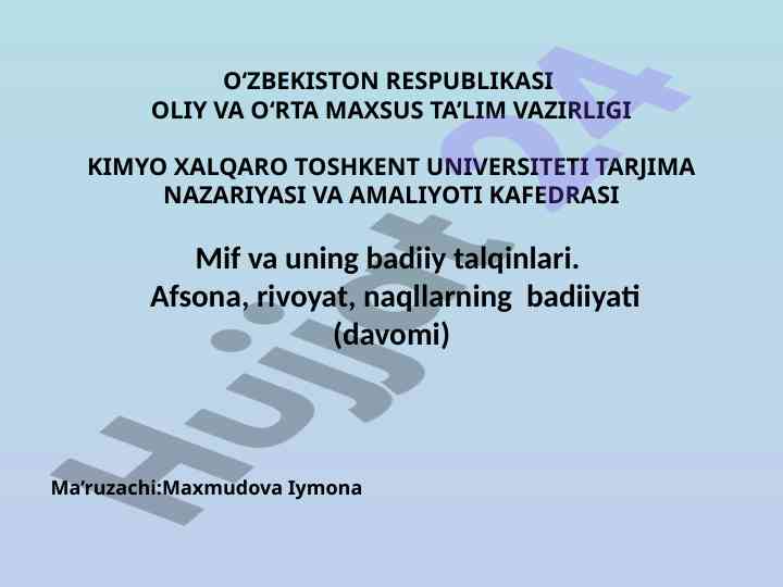 Mif va uning badiiy talqinlari tahlili