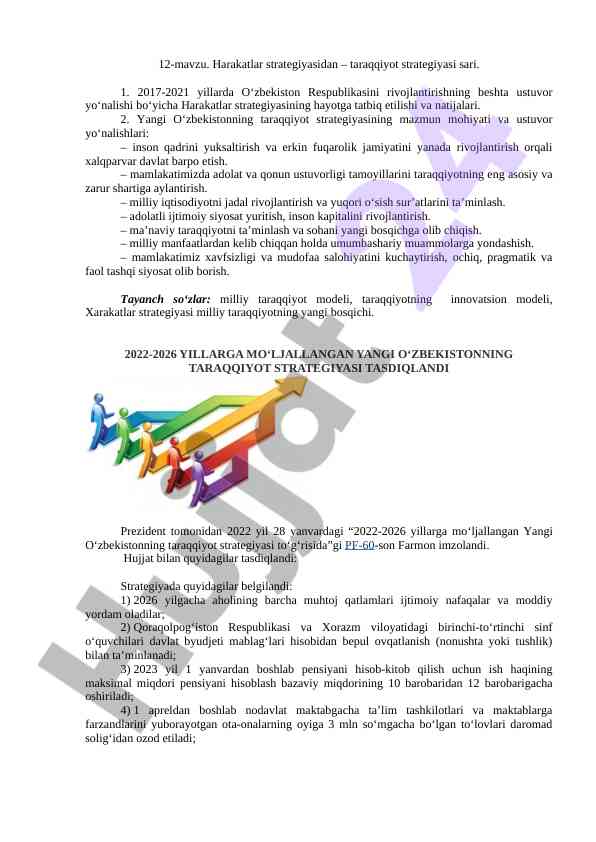 O‘zbekiston rivojlanish strategiyalari bo‘yicha tahlil