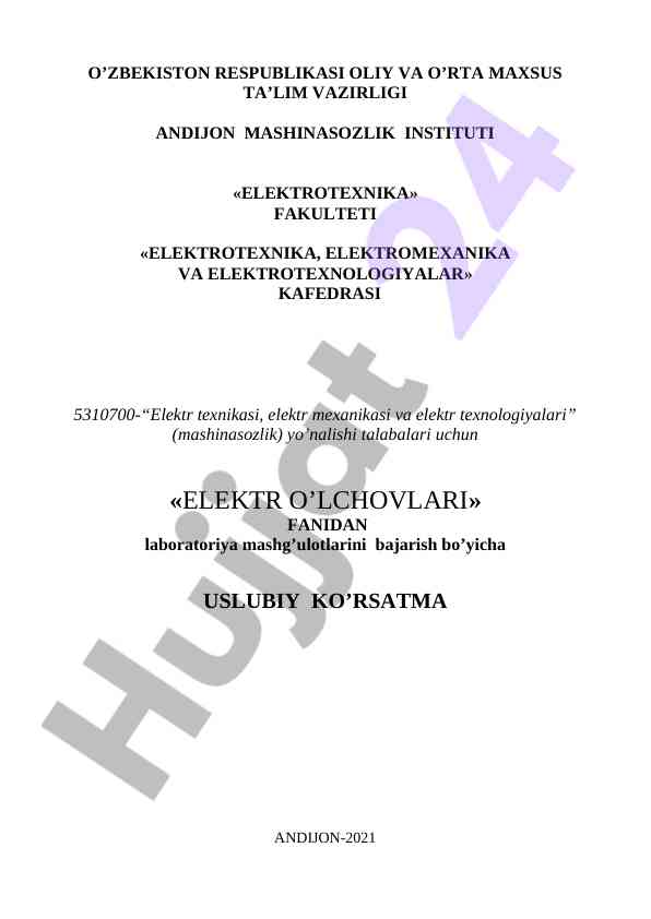 Elektr o'lchovlari laboratoriya mashg'ulotlari uslubiy ko'rsatma