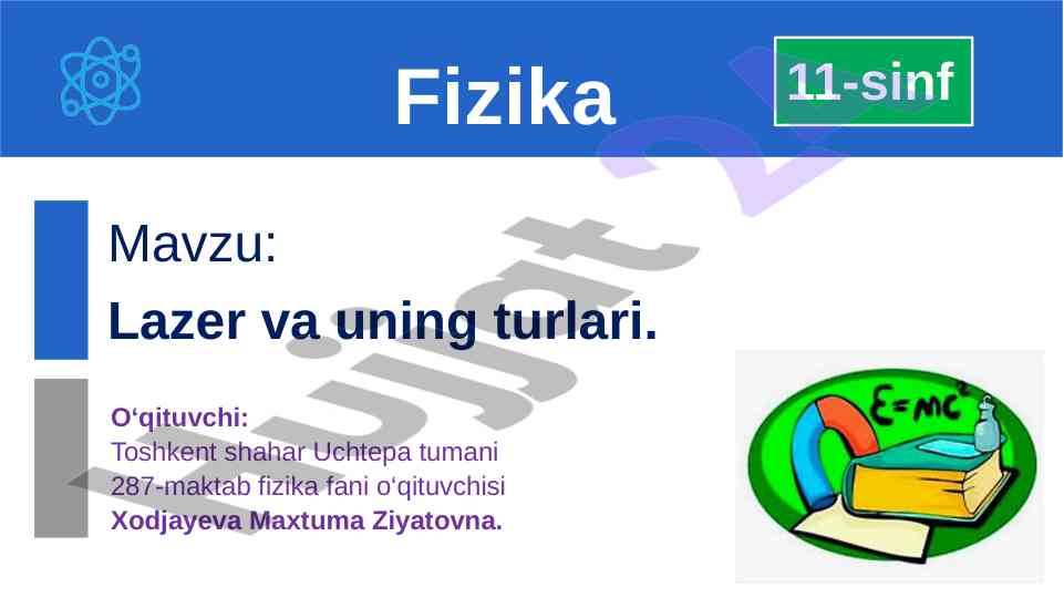 Lazer va uning turlari fani haqida ma'ruza