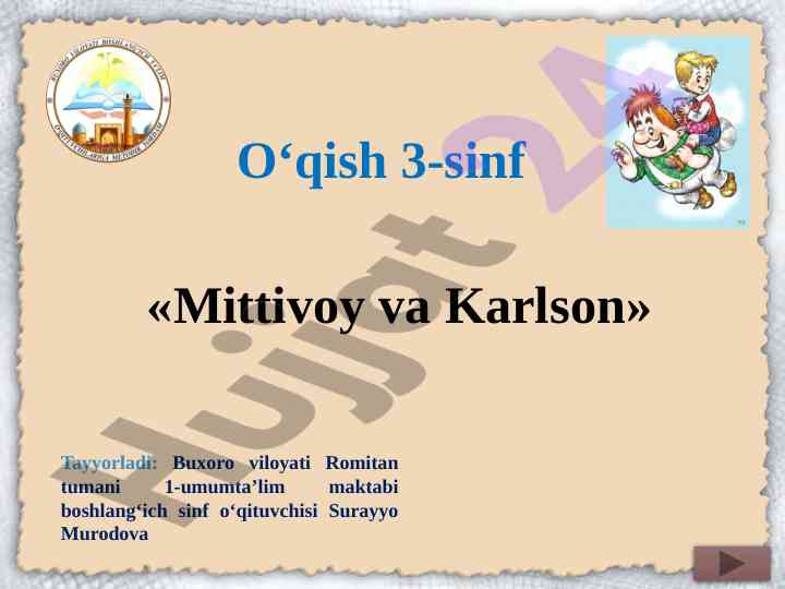 Mittivoy va karlson o‘qish 3-sinf