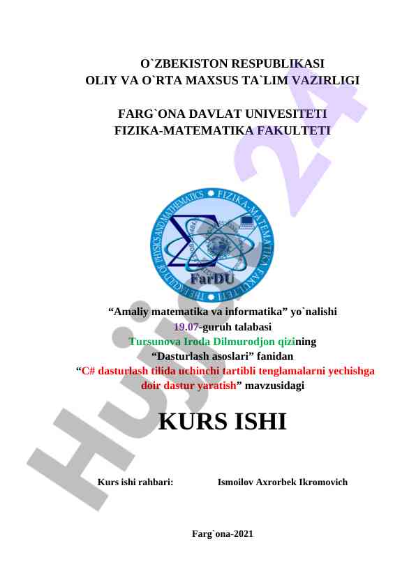 Dasturlash asoslari c# dasturi uchinchi tartibli tenglamalar