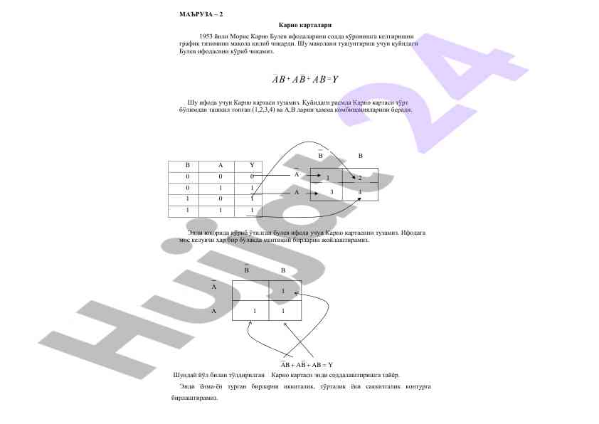 Karno karta tahlili va buliev ifodalari