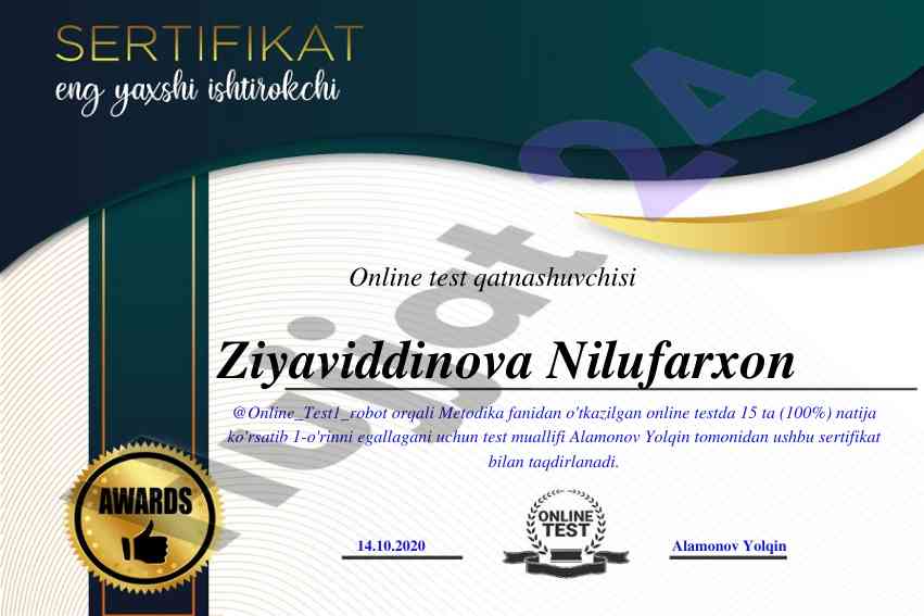 Metodika fani bo'yicha online test natijalari