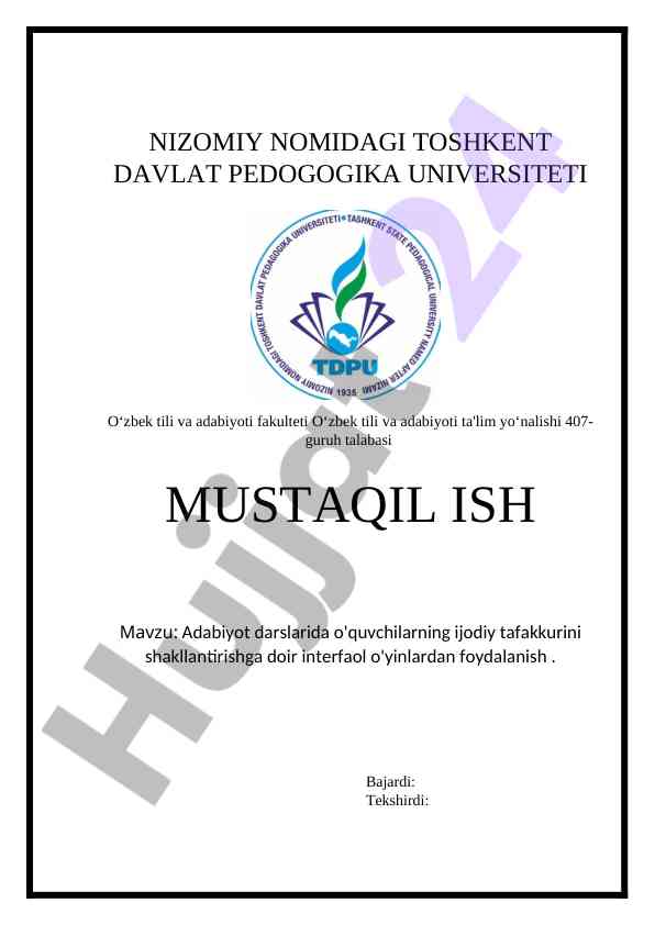 Adabiyot darslarida ijodiy tafakkurni rivojlantirish