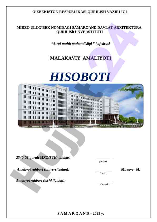 Atrof muhit muhandisligi amaliyot hisoboti 2025