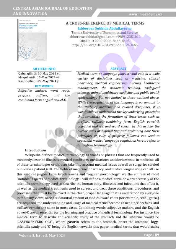 A cross-reference of medical terms