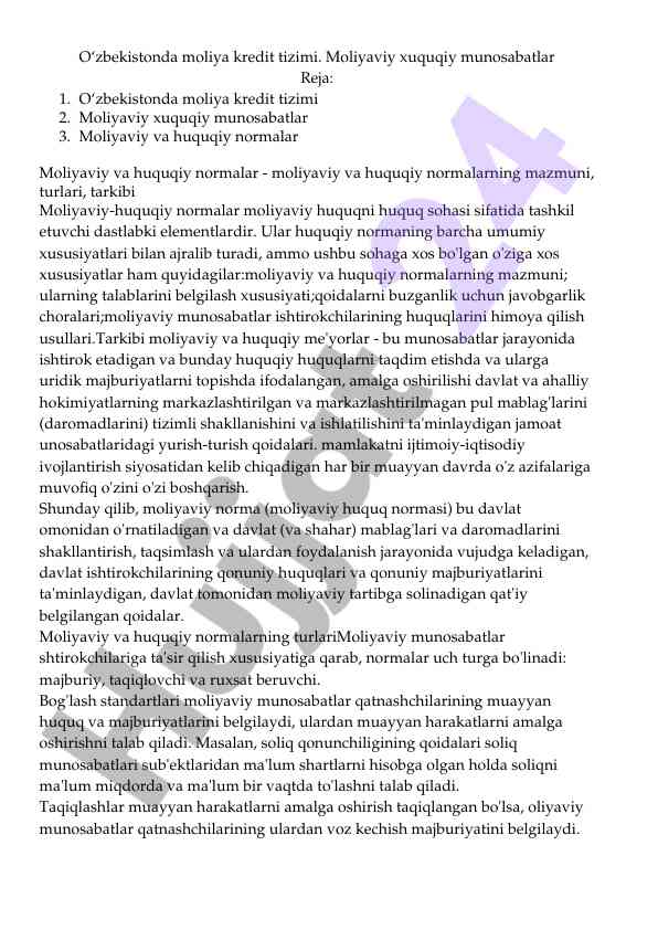 O‘zbekistonda moliya kredit tizimi