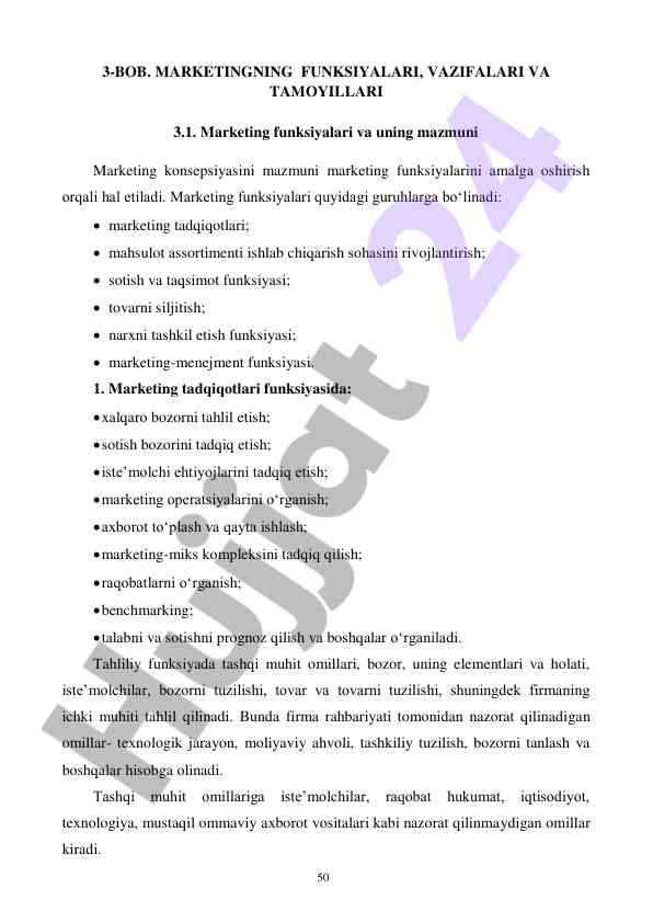 Marketingning funktsiyalari va vazifalari