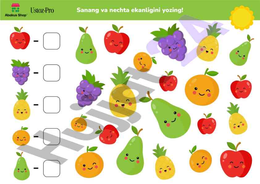 Sanang va nechta ekanligini yozing savollari