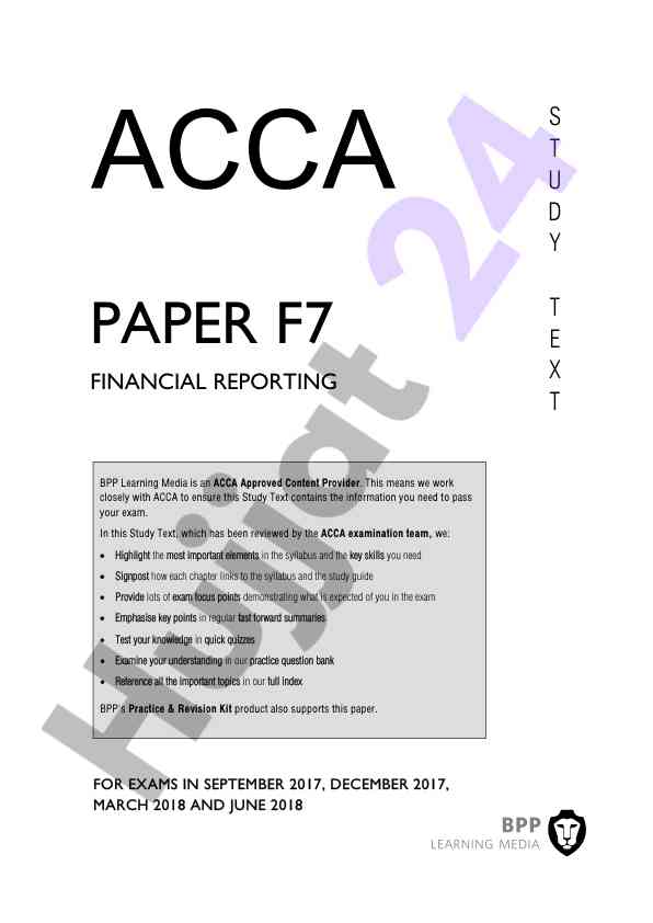 Financial reporting study text for acca exams