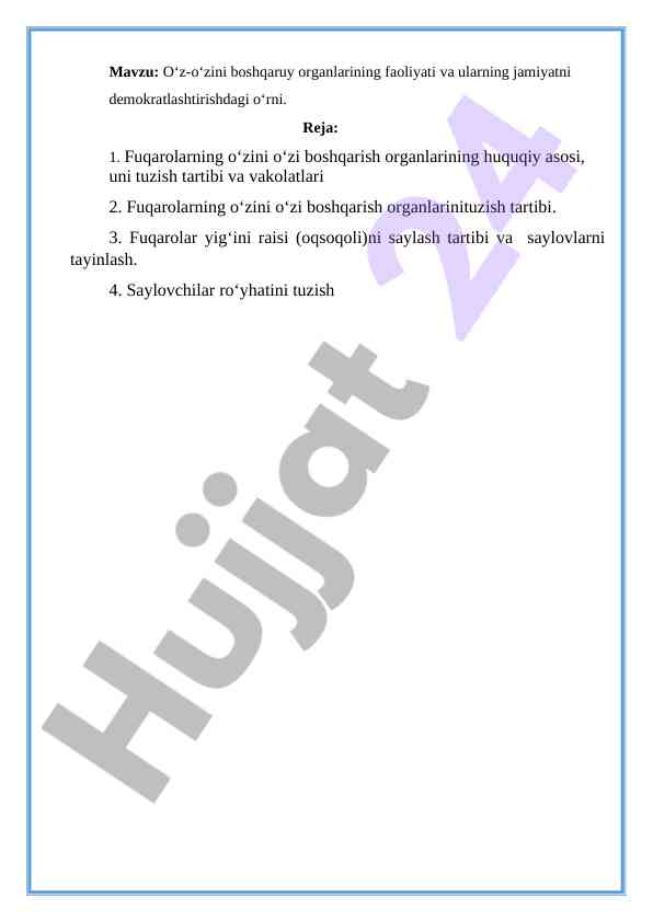 O'z-o'zini boshqarish organlarining faoliyati