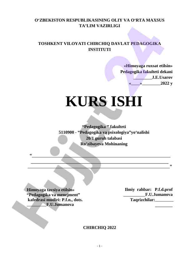 Pedagogika va psixologiya kurs ishida amir temur