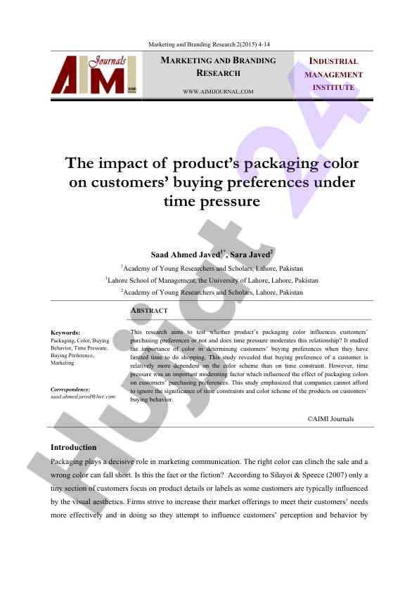 Impact of packaging color on buying preferences under time pressure