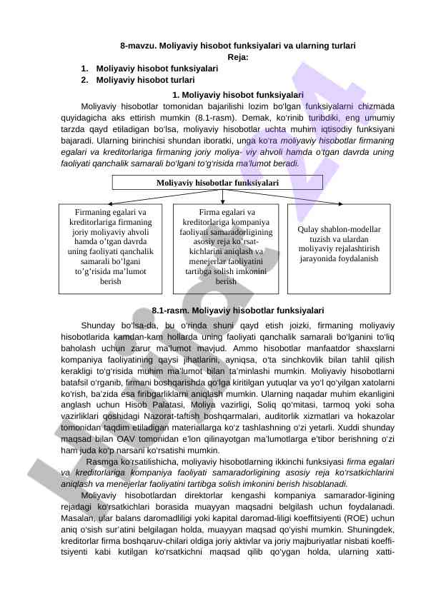 Moliyaviy hisobot funksiyalari va turlari