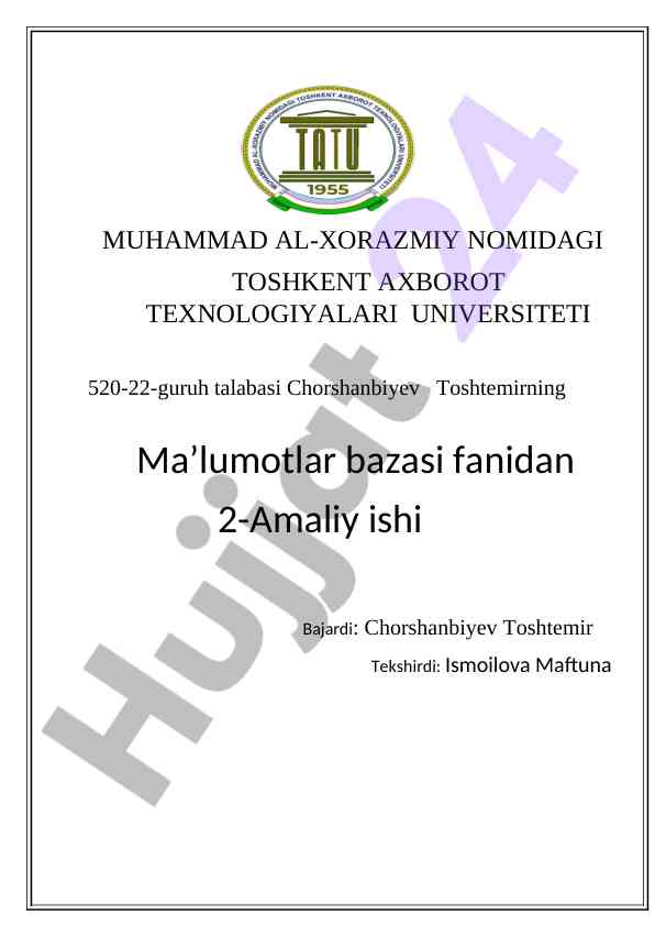 Ma’lumotlarni tanlash va amallar ustida mustaqil ish