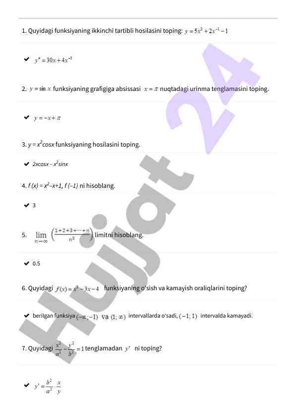 Funksiyalarni hosilasi va limitni hisoblash