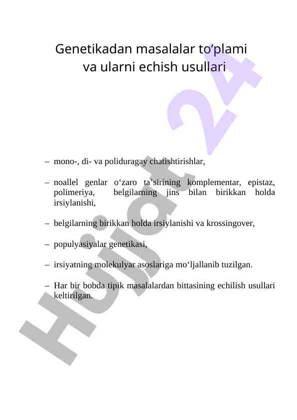 Genetik masalalar va ularni echish usullari