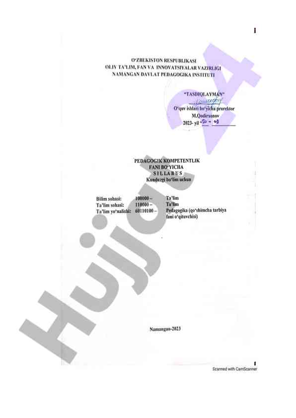 Pedagogik kompetentlik fan sillabusi 2023/2024