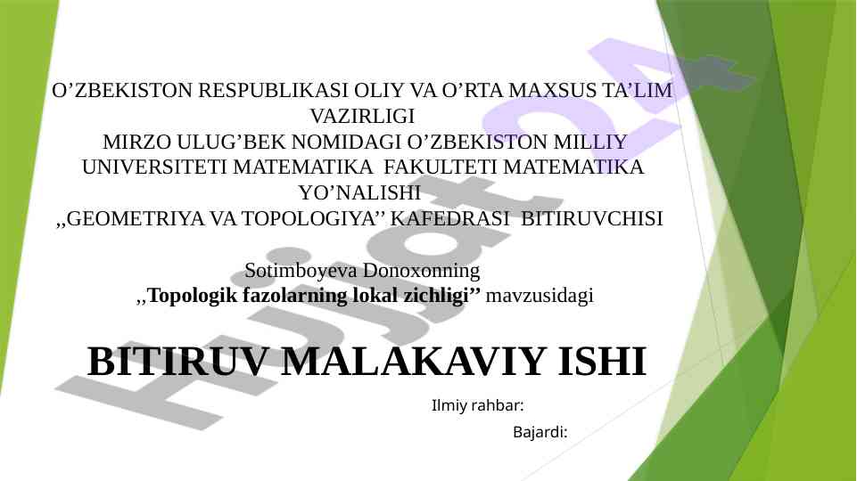 Topologik fazolarning lokal zichligi mavzusida ish