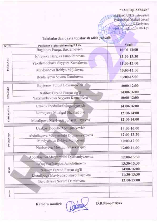 Talabalarning qayta topshirish tartibi 2024