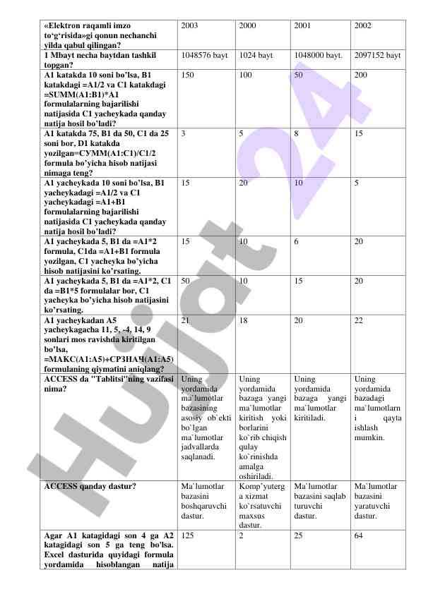 Excel formulalari bilimiga oydinlik kiritish