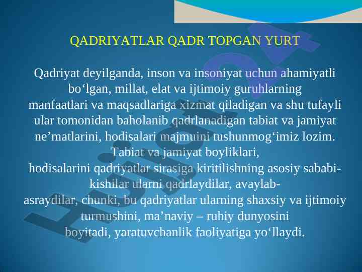 Qadriyatlar tushunchasi va ularning ahmiyati