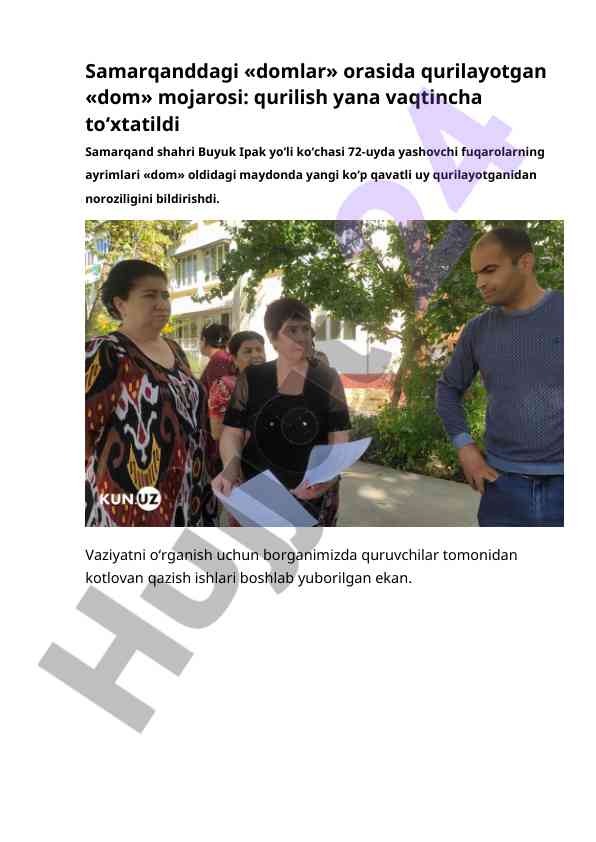 Samarqanddagi dom qurilish mojarosi va noroziliklar