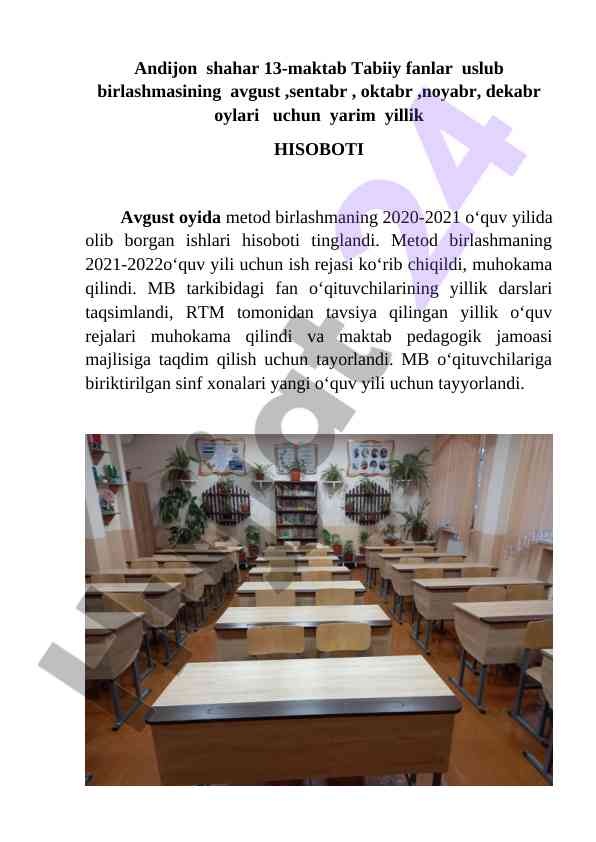 Tabiiy fanlar uslub birlashmasining hisoboti