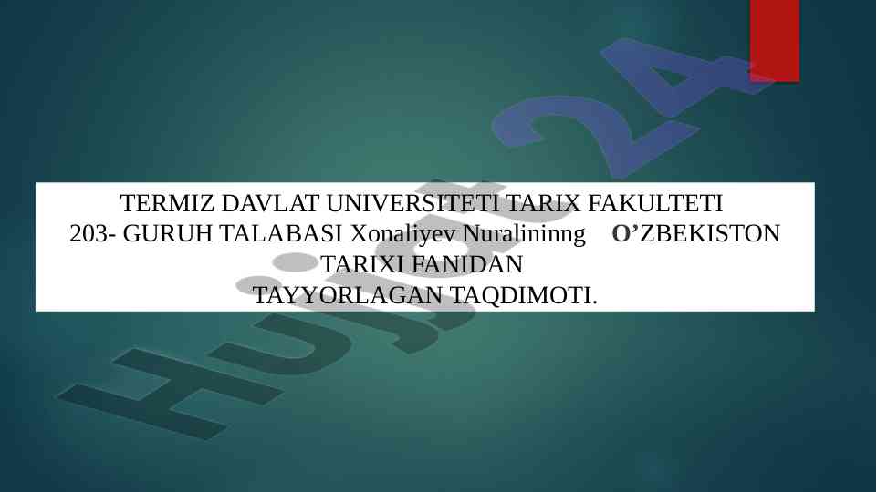 O'zbekiston tarixi taqdimoti haqida ma'lumotlar