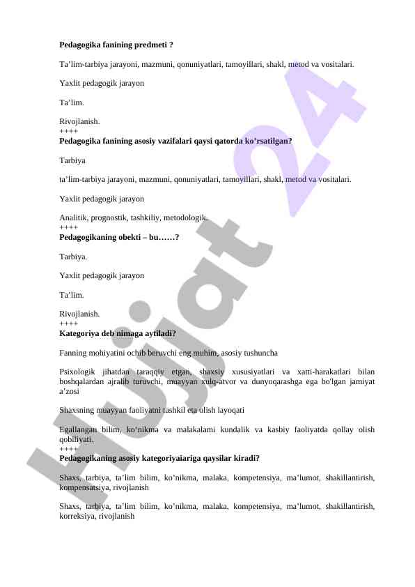 Pedagogika fanining asosiy vazifalari va kategoriyalari