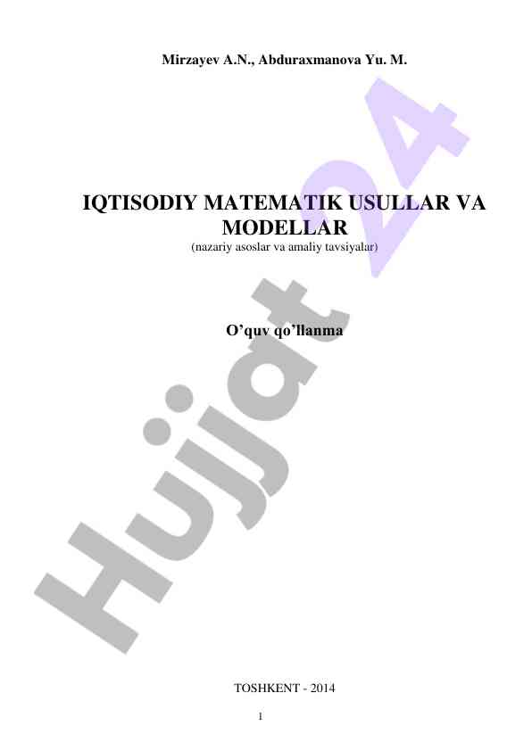 Iqtisodiy matematika usullari va modellar qo‘llanma