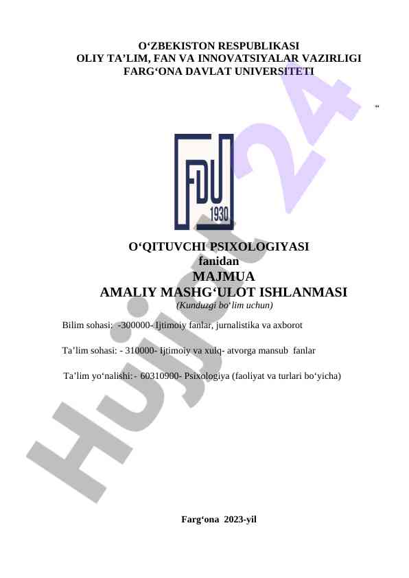 O‘qituvchi psixologiyasi amaliy mashg‘ulot ishlanmasi