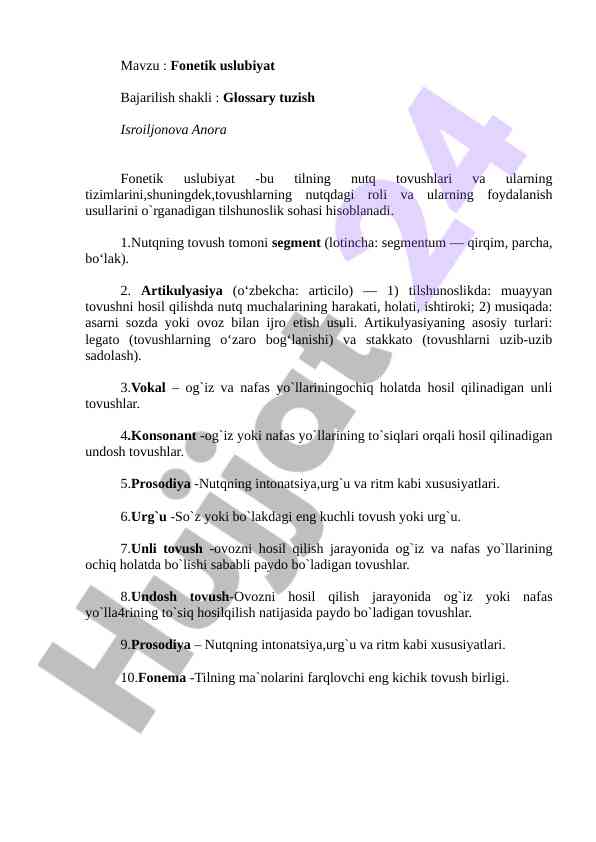 Fonetik uslubiyat glossary tuzish