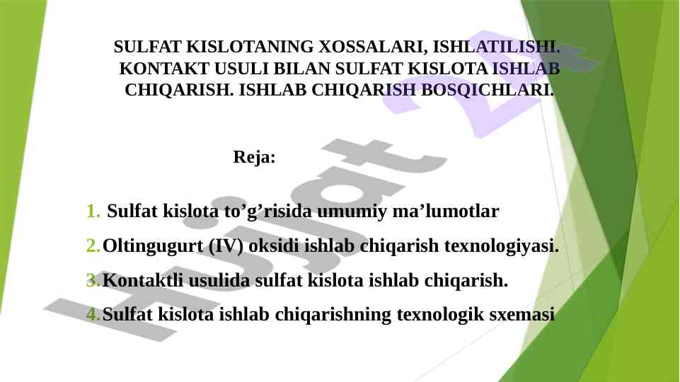 Sulfat kislota iste'moli va ishlab chiqarish jarayonlari