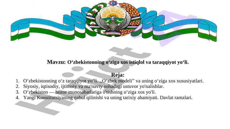 O‘zbekistonning istiqlol va taraqqiyot yo‘li