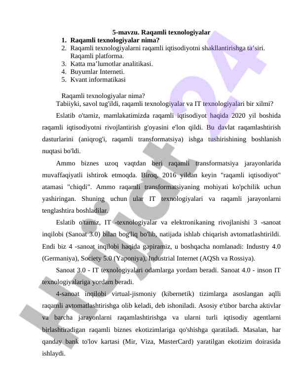 Raqamli texnologiyalar va ularning ta'sirlari